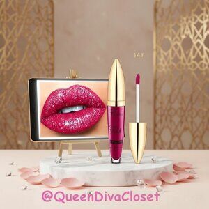 Lux Matte Magenta Dark Pink #14 Lasting Glitter Gloss Liquid Lipstick Tint